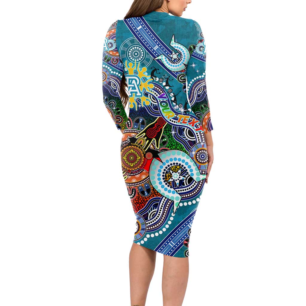 Custom NAIDOC Week 2024 Port Adelaide Power Long Sleeve Bodycon Dress Australia Aboriginal Dot Painting