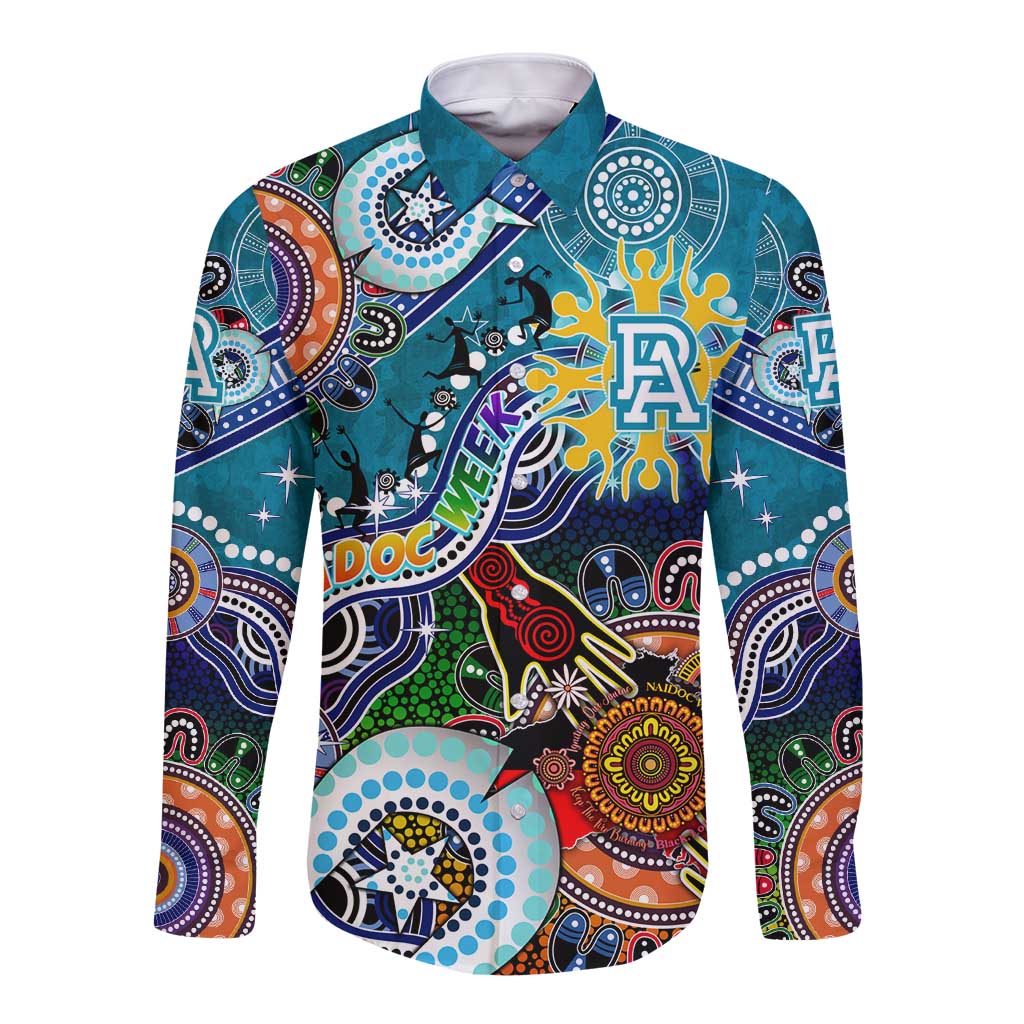 Custom NAIDOC Week 2024 Port Adelaide Power Long Sleeve Button Shirt Australia Aboriginal Dot Painting