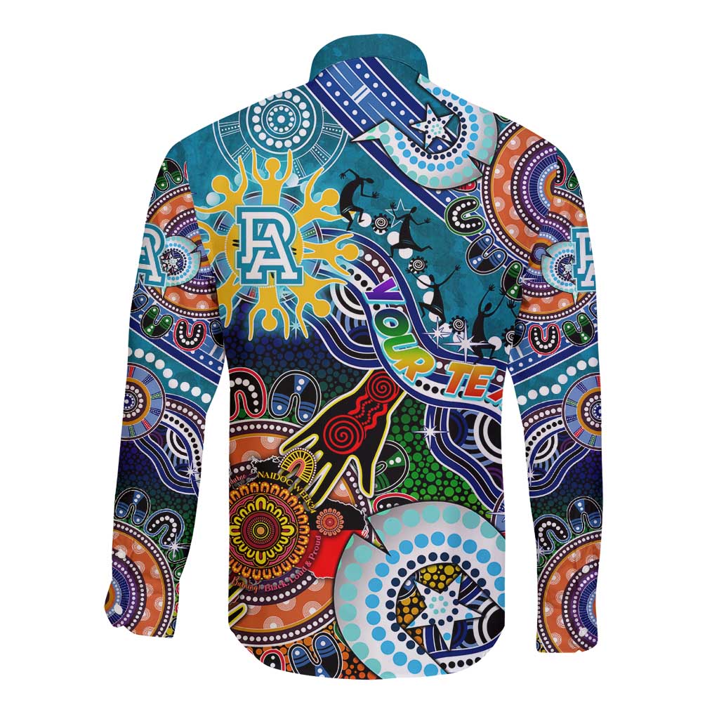 Custom NAIDOC Week 2024 Port Adelaide Power Long Sleeve Button Shirt Australia Aboriginal Dot Painting
