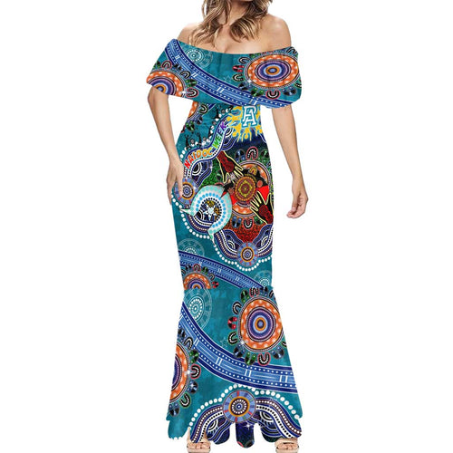 Custom NAIDOC Week 2024 Port Adelaide Power Mermaid Dress Australia Aboriginal Dot Painting