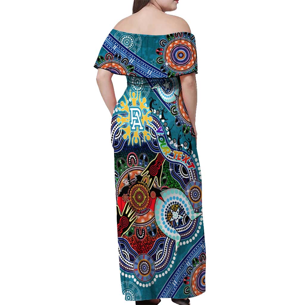 Custom NAIDOC Week 2024 Port Adelaide Power Off Shoulder Maxi Dress Australia Aboriginal Dot Painting