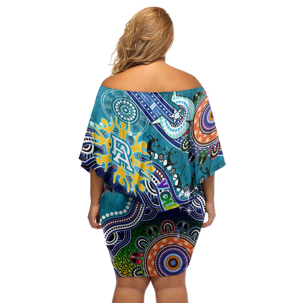 Custom NAIDOC Week 2024 Port Adelaide Power Off Shoulder Short Dress Australia Aboriginal Dot Painting