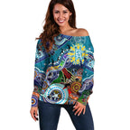 Custom NAIDOC Week 2024 Port Adelaide Power Off Shoulder Sweater Australia Aboriginal Dot Painting