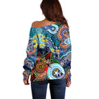 Custom NAIDOC Week 2024 Port Adelaide Power Off Shoulder Sweater Australia Aboriginal Dot Painting