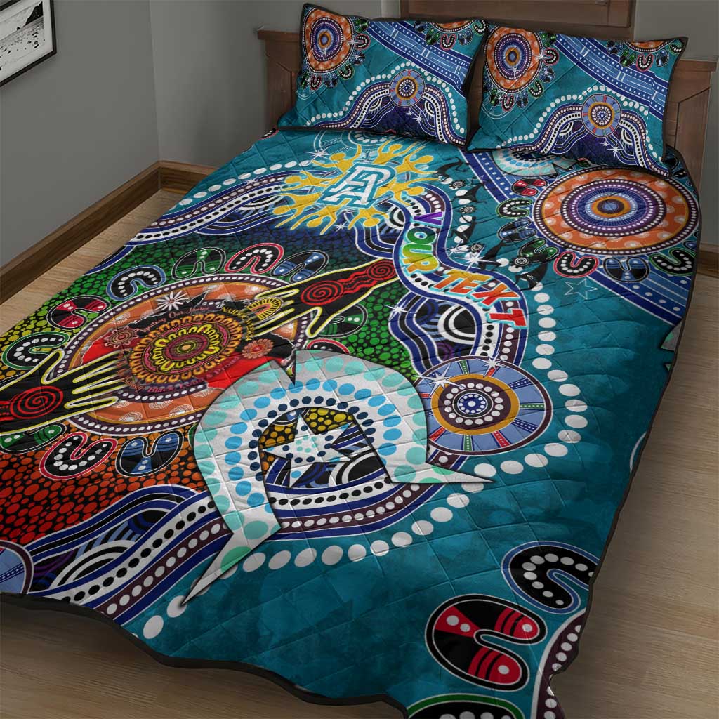 Custom NAIDOC Week 2024 Port Adelaide Power Quilt Bed Set Australia Aboriginal Dot Painting