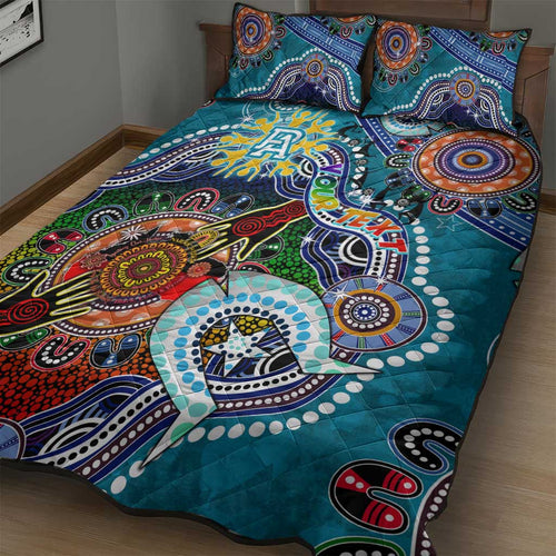 Custom NAIDOC Week 2024 Port Adelaide Power Quilt Bed Set Australia Aboriginal Dot Painting