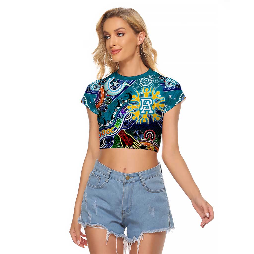 Custom NAIDOC Week 2024 Port Adelaide Power Raglan Cropped T Shirt Australia Aboriginal Dot Painting