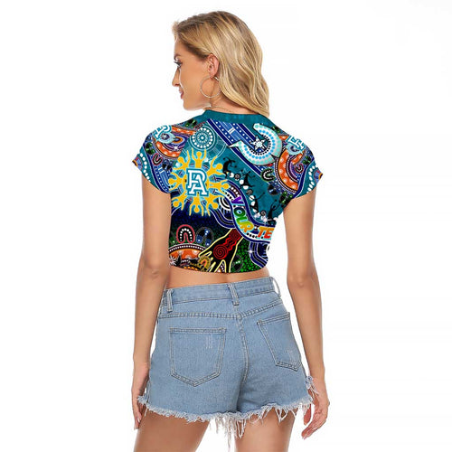 Custom NAIDOC Week 2024 Port Adelaide Power Raglan Cropped T Shirt Australia Aboriginal Dot Painting