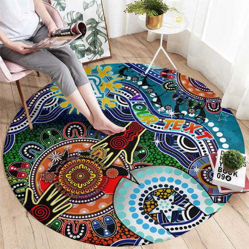 Custom NAIDOC Week 2024 Port Adelaide Power Round Carpet Australia Aboriginal Dot Painting