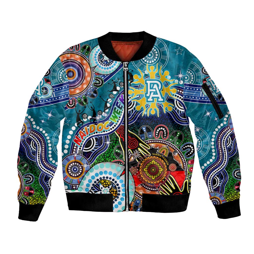 Custom NAIDOC Week 2024 Port Adelaide Power Sleeve Zip Bomber Jacket Australia Aboriginal Dot Painting