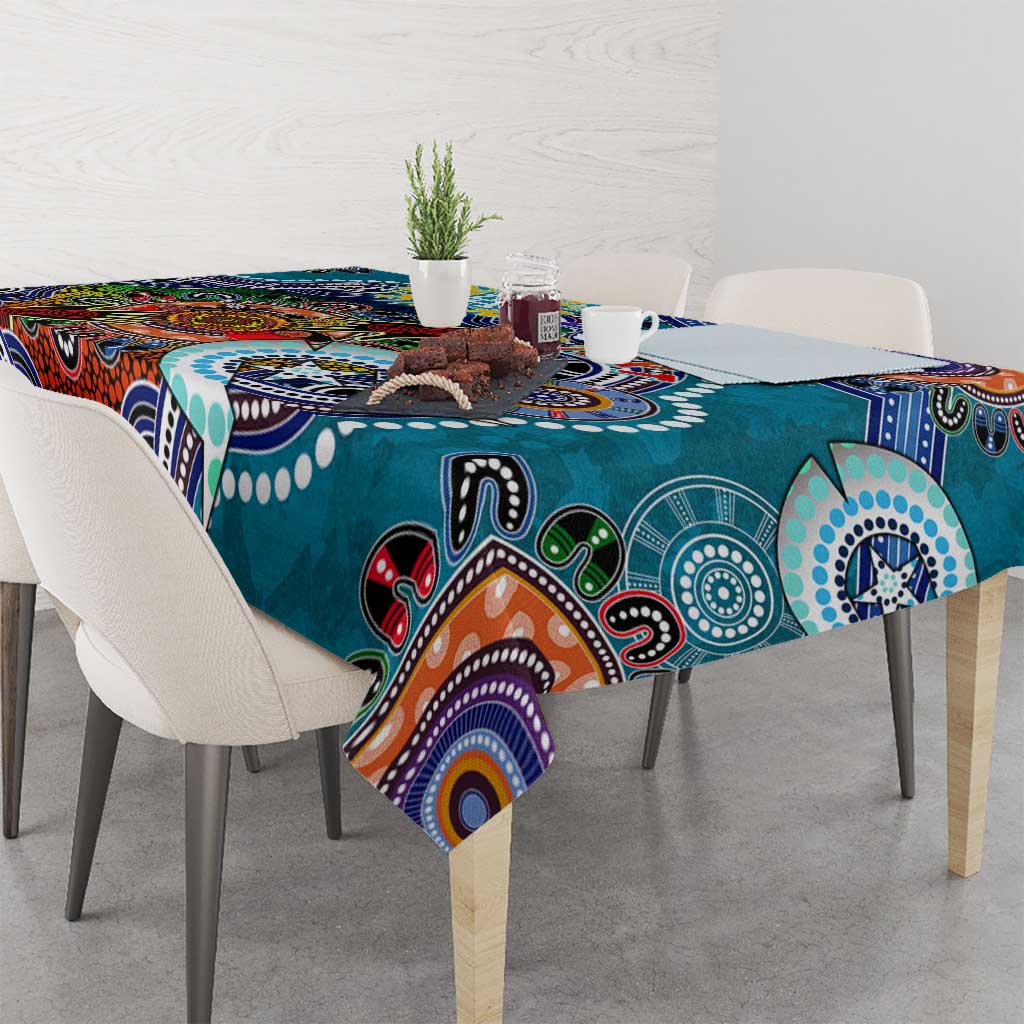 Custom NAIDOC Week 2024 Port Adelaide Power Tablecloth Australia Aboriginal Dot Painting