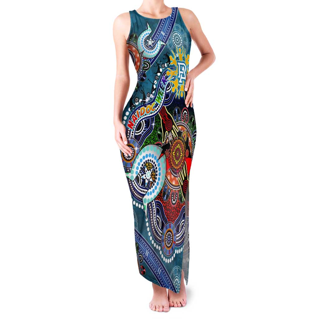 Custom NAIDOC Week 2024 Port Adelaide Power Tank Maxi Dress Australia Aboriginal Dot Painting
