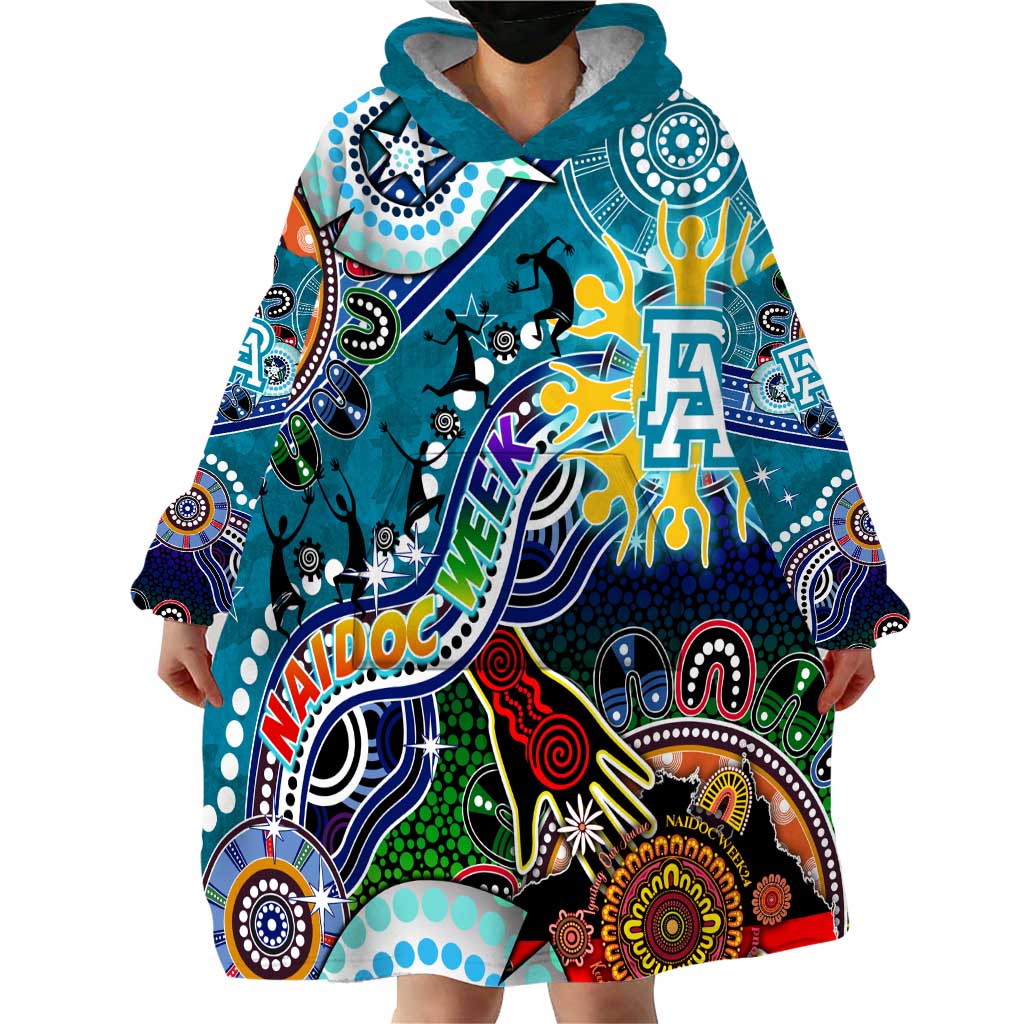 Custom NAIDOC Week 2024 Port Adelaide Power Wearable Blanket Hoodie Australia Aboriginal Dot Painting