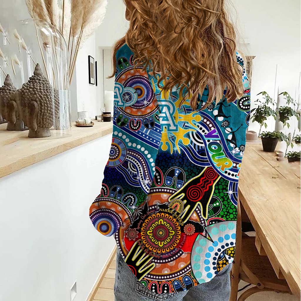Custom NAIDOC Week 2024 Port Adelaide Power Women Casual Shirt Australia Aboriginal Dot Painting