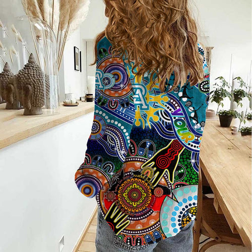 Custom NAIDOC Week 2024 Port Adelaide Power Women Casual Shirt Australia Aboriginal Dot Painting