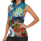 Custom NAIDOC Week 2024 Port Adelaide Power Women Sleeveless Polo Shirt Australia Aboriginal Dot Painting