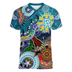 Custom NAIDOC Week 2024 Port Adelaide Power Women V-Neck T-Shirt Australia Aboriginal Dot Painting