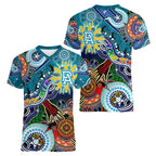 Custom NAIDOC Week 2024 Port Adelaide Power Women V-Neck T-Shirt Australia Aboriginal Dot Painting