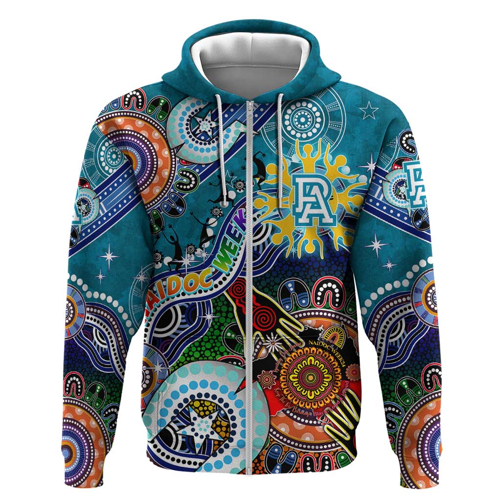 Custom NAIDOC Week 2024 Port Adelaide Power Zip Hoodie Australia Aboriginal Dot Painting