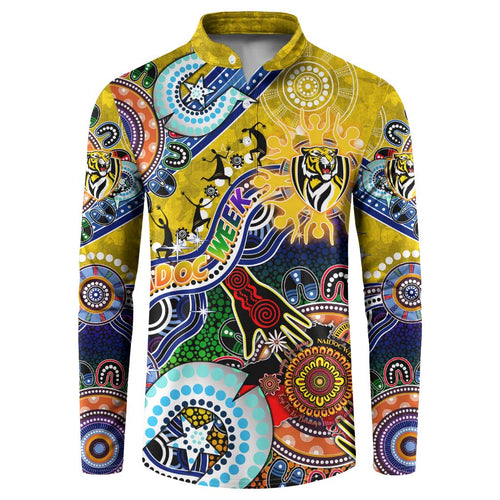 Custom NAIDOC Week 2024 Richmond Tiger Button Sweatshirt Australia Aboriginal Dot Painting