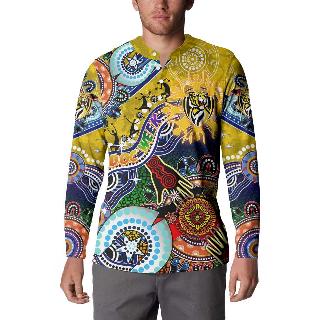 Custom NAIDOC Week 2024 Richmond Tiger Button Sweatshirt Australia Aboriginal Dot Painting