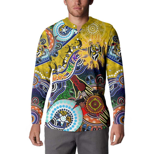 Custom NAIDOC Week 2024 Richmond Tiger Button Sweatshirt Australia Aboriginal Dot Painting