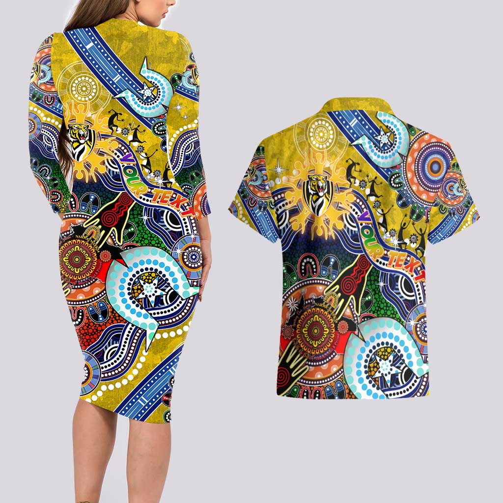 Custom NAIDOC Week 2024 Richmond Tiger Couples Matching Long Sleeve Bodycon Dress and Hawaiian Shirt Australia Aboriginal Dot Painting