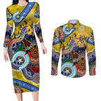Custom NAIDOC Week 2024 Richmond Tiger Couples Matching Long Sleeve Bodycon Dress and Long Sleeve Button Shirt Australia Aboriginal Dot Painting