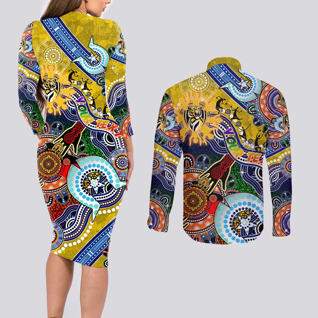 Custom NAIDOC Week 2024 Richmond Tiger Couples Matching Long Sleeve Bodycon Dress and Long Sleeve Button Shirt Australia Aboriginal Dot Painting