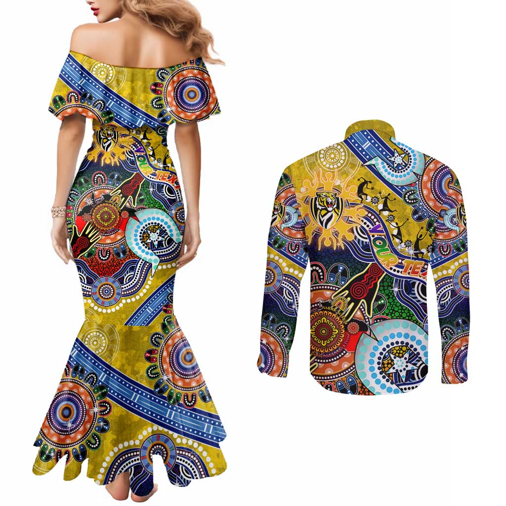 Custom NAIDOC Week 2024 Richmond Tiger Couples Matching Mermaid Dress and Long Sleeve Button Shirt Australia Aboriginal Dot Painting