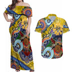 Custom NAIDOC Week 2024 Richmond Tiger Couples Matching Off Shoulder Maxi Dress and Hawaiian Shirt Australia Aboriginal Dot Painting