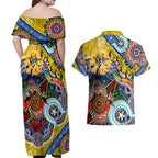 Custom NAIDOC Week 2024 Richmond Tiger Couples Matching Off Shoulder Maxi Dress and Hawaiian Shirt Australia Aboriginal Dot Painting