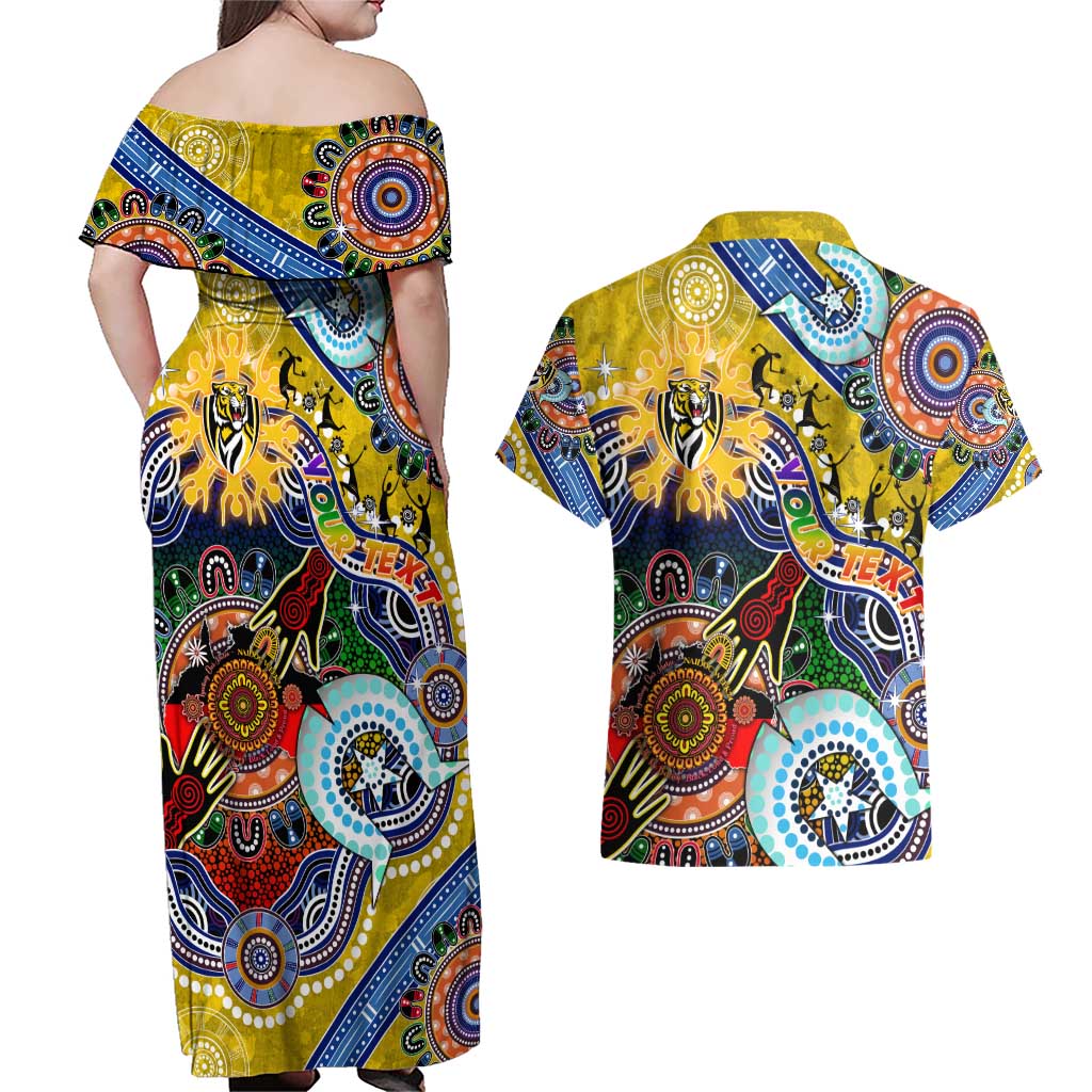 Custom NAIDOC Week 2024 Richmond Tiger Couples Matching Off Shoulder Maxi Dress and Hawaiian Shirt Australia Aboriginal Dot Painting