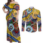 Custom NAIDOC Week 2024 Richmond Tiger Couples Matching Off Shoulder Maxi Dress and Long Sleeve Button Shirt Australia Aboriginal Dot Painting