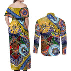 Custom NAIDOC Week 2024 Richmond Tiger Couples Matching Off Shoulder Maxi Dress and Long Sleeve Button Shirt Australia Aboriginal Dot Painting