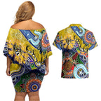 Custom NAIDOC Week 2024 Richmond Tiger Couples Matching Off Shoulder Short Dress and Hawaiian Shirt Australia Aboriginal Dot Painting