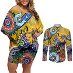Custom NAIDOC Week 2024 Richmond Tiger Couples Matching Off Shoulder Short Dress and Long Sleeve Button Shirt Australia Aboriginal Dot Painting
