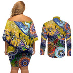 Custom NAIDOC Week 2024 Richmond Tiger Couples Matching Off Shoulder Short Dress and Long Sleeve Button Shirt Australia Aboriginal Dot Painting
