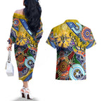 Custom NAIDOC Week 2024 Richmond Tiger Couples Matching Off The Shoulder Long Sleeve Dress and Hawaiian Shirt Australia Aboriginal Dot Painting