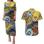 Custom NAIDOC Week 2024 Richmond Tiger Couples Matching Puletasi and Hawaiian Shirt Australia Aboriginal Dot Painting