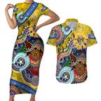 Custom NAIDOC Week 2024 Richmond Tiger Couples Matching Short Sleeve Bodycon Dress and Hawaiian Shirt Australia Aboriginal Dot Painting
