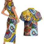 Custom NAIDOC Week 2024 Richmond Tiger Couples Matching Short Sleeve Bodycon Dress and Hawaiian Shirt Australia Aboriginal Dot Painting
