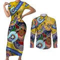 Custom NAIDOC Week 2024 Richmond Tiger Couples Matching Short Sleeve Bodycon Dress and Long Sleeve Button Shirt Australia Aboriginal Dot Painting