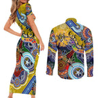 Custom NAIDOC Week 2024 Richmond Tiger Couples Matching Short Sleeve Bodycon Dress and Long Sleeve Button Shirt Australia Aboriginal Dot Painting