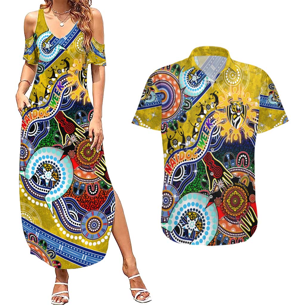 Custom NAIDOC Week 2024 Richmond Tiger Couples Matching Summer Maxi Dress and Hawaiian Shirt Australia Aboriginal Dot Painting