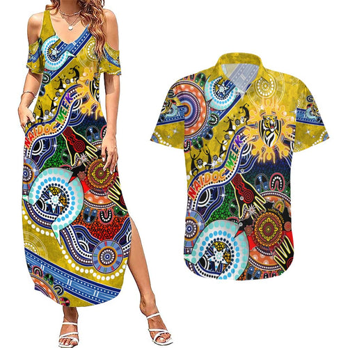 Custom NAIDOC Week 2024 Richmond Tiger Couples Matching Summer Maxi Dress and Hawaiian Shirt Australia Aboriginal Dot Painting
