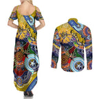 Custom NAIDOC Week 2024 Richmond Tiger Couples Matching Summer Maxi Dress and Long Sleeve Button Shirt Australia Aboriginal Dot Painting