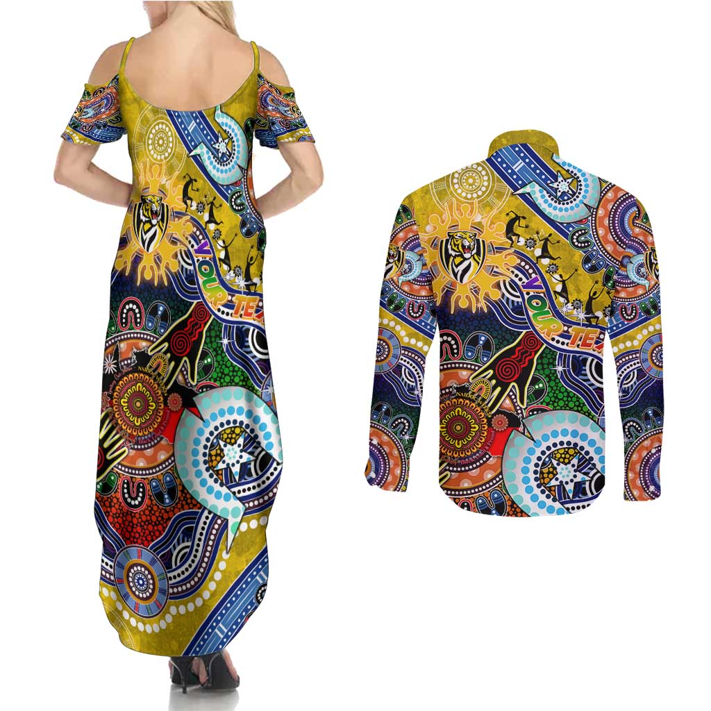 Custom NAIDOC Week 2024 Richmond Tiger Couples Matching Summer Maxi Dress and Long Sleeve Button Shirt Australia Aboriginal Dot Painting