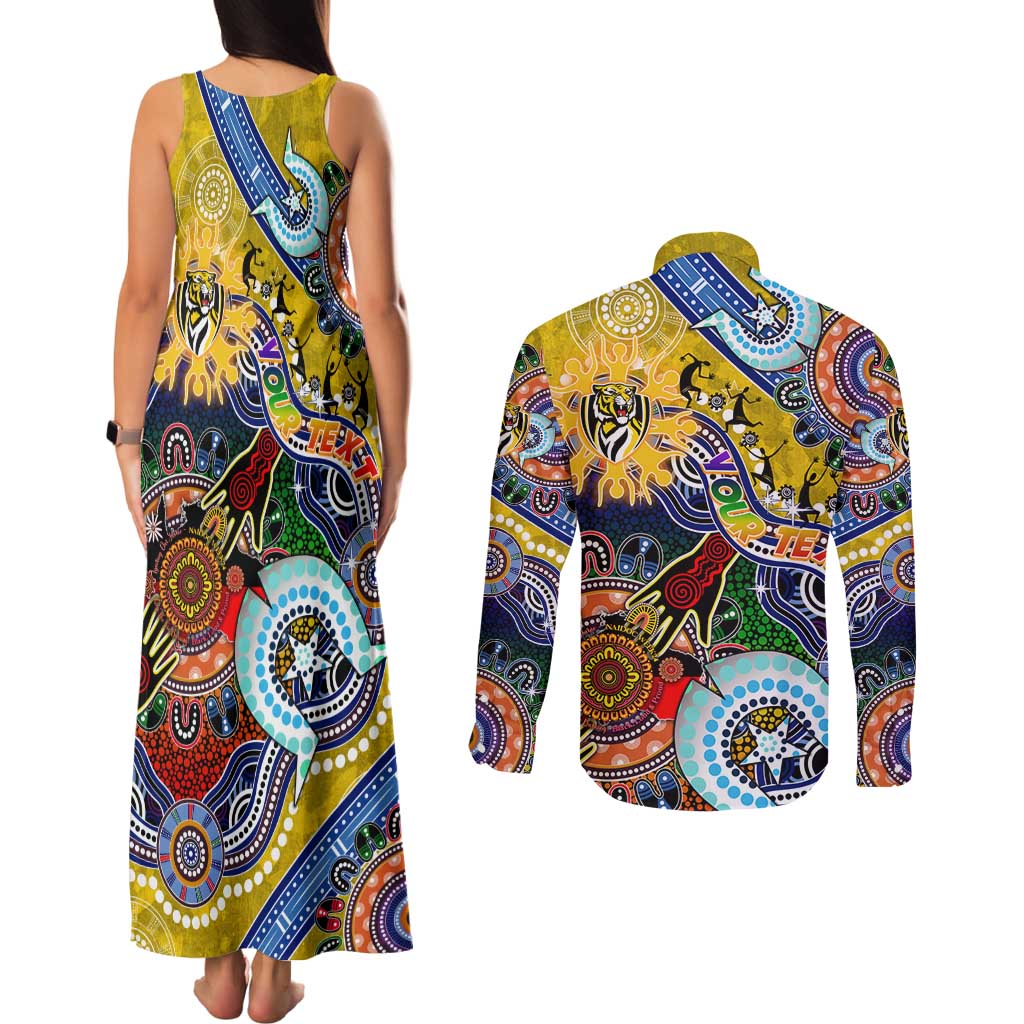 Custom NAIDOC Week 2024 Richmond Tiger Couples Matching Tank Maxi Dress and Long Sleeve Button Shirt Australia Aboriginal Dot Painting