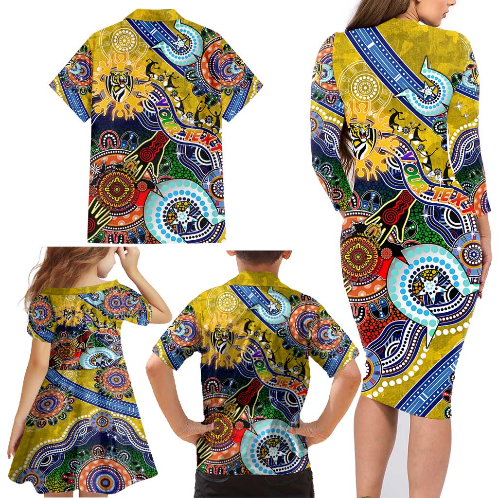 Custom NAIDOC Week 2024 Richmond Tiger Family Matching Long Sleeve Bodycon Dress and Hawaiian Shirt Australia Aboriginal Dot Painting